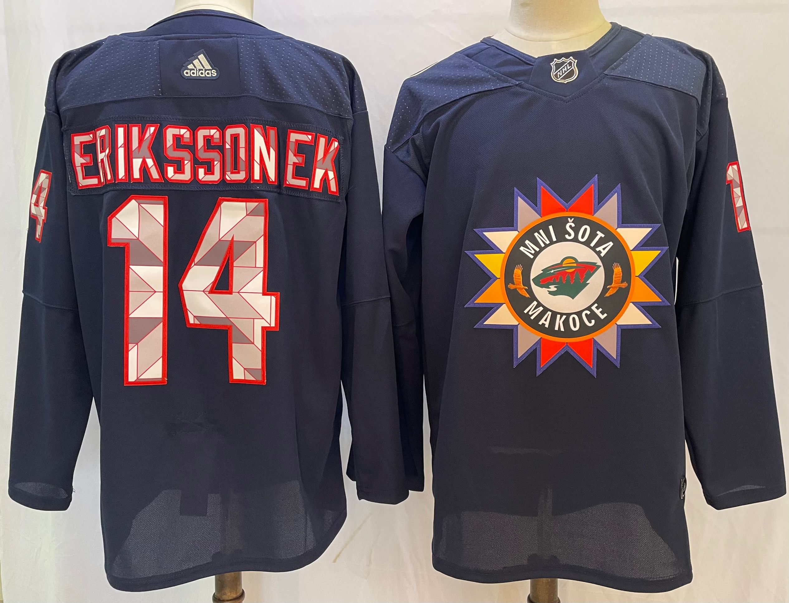 Men Minnesota Wild 14 Erikssonek Blue New 2022 Adidas NHL Jersey